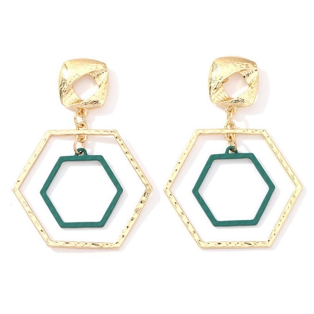 *SANCIA* Gold x Green Geometric Dangle Earrings